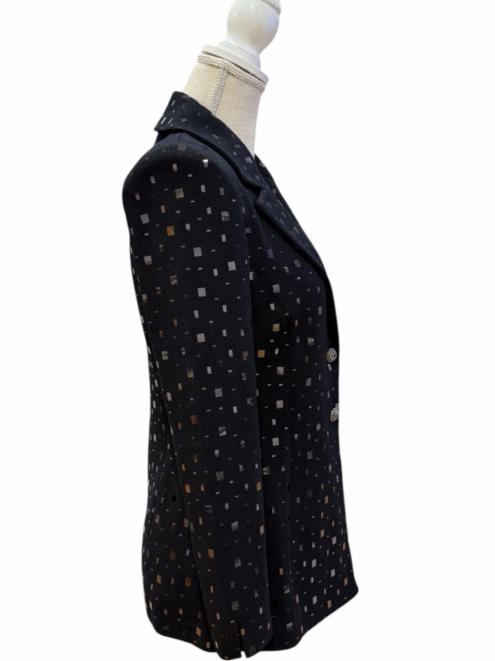 St. John Evening Marie Gray Santana Knit Skirt Suit Mirrored Paillette Black Set - Picture 4 of 11